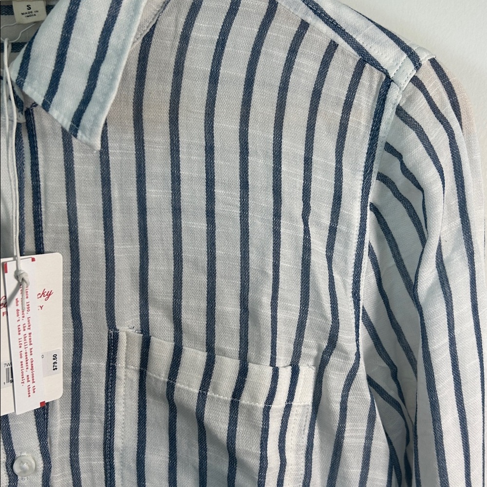 Lucky Brand Women’s Vertical Stripe Button-Down Shirt - White & Blue - Picture 5 of 15